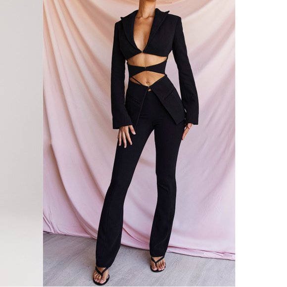 HOUSE OF CB 'Layla' Black V-Front Trousers NWOT